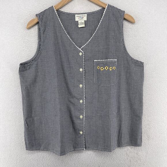 AMANDA STEWART Tank Top XL Intimates Gingham Check Sleep Lounge Cotton Gray VTG - Picture 1 of 12